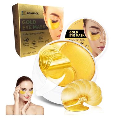 KONBACK 24K GOLD Eye Mask - 60 Pcs Collagen Under Eye Mask,Puffy Eyes and Dark Circles Treatments, Reduce Wrinkles and Fine Lines Undereye (Gold, 1)