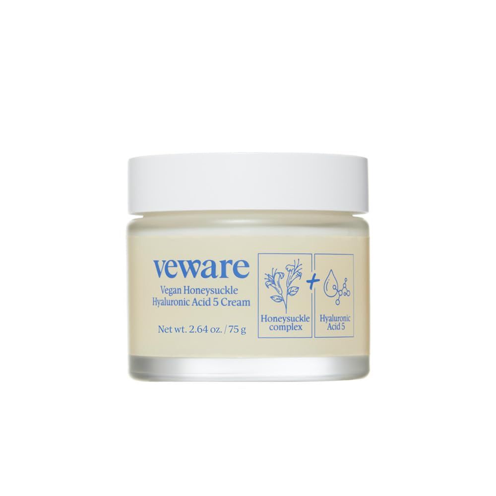Veware Vegan Honeysuckle Hyaluronic Acid 5 Moisturizing Cream - Soothing Hydrating for Sensitive Skin - Fragrance-Free, Alcohol-Free, 75g