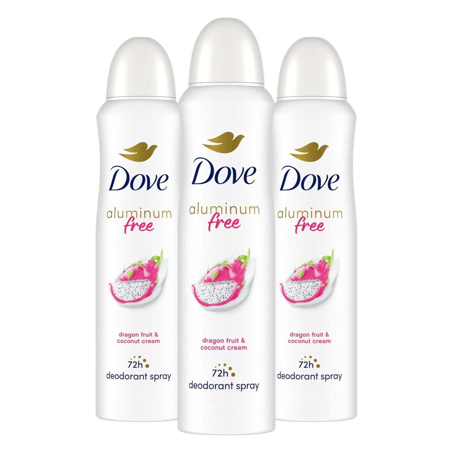 Dove Aluminum Free Deodorant Spray for Women 3 Pack Dragon Fruit Coconut Cream 72 hour odor protection 4 oz
