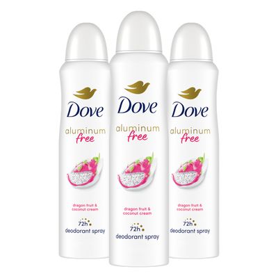 Dove Aluminum Free Deodorant Spray for Women 3 Pack Dragon Fruit Coconut Cream 72 hour odor protection 4 oz