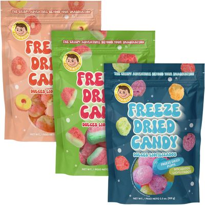 Josh Bosh Freeze-Dried Candy, Variety Pack - Puffs, Peach Rings, Watermelon, Crunchy Airy Gummy Candies, 3.5 Oz (Pack of 3)