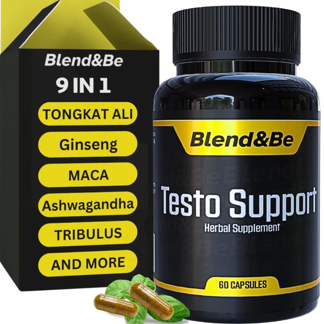 BlendBe Testo Support All-in-ONE Herbal Dietary Supplement Tongkat Ali, Fenugreek, Ginseng, Maca, Ashwagandha, Spirulina Tribulus,Black Seed and Cinnamon. Free E-Book