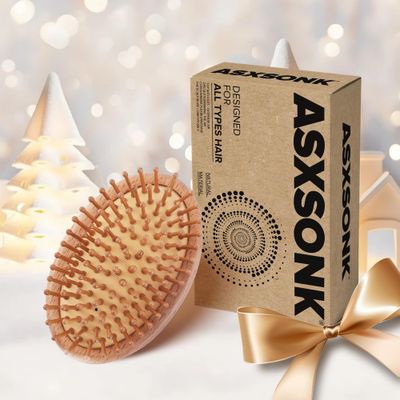 Natural Wood Bamboo Hair Brush with Air Cushion - Oval Hair Comb for HairGrowth, Shine Scalp Massage, Comfortable Design for Women, Men, Kids All Hair Types