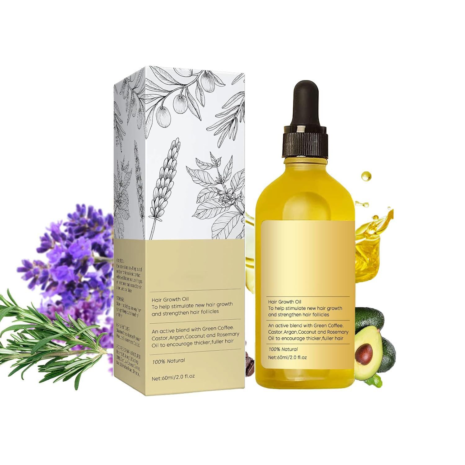 Veganic Natural Hair Growth Oil, Veganic Hair Growth Oil, Hair Oil, Rosemary Hair Growth Oil for Dry Damaged Hair and Growth Thin Hair, 2Fl Oz, 60Ml