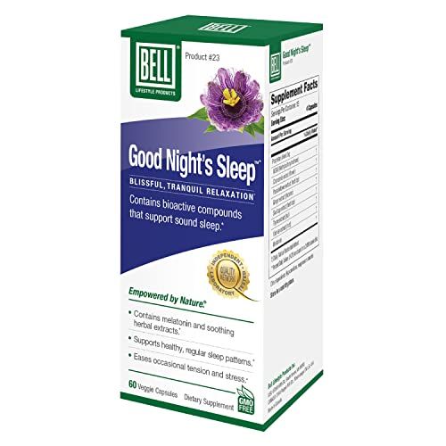 Bell Lifestyle Good Night&#39;s Sleep - Natural Sleep Support with Melatonin and Herbal Extracts, Supports Relaxation Sleep Patterns, 60 Veggie Capsules