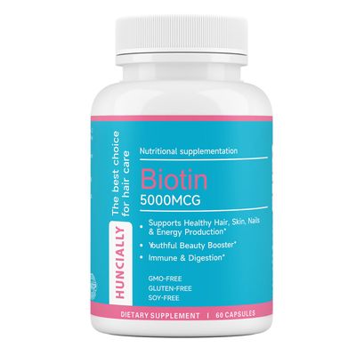 HUNCIALLY Hair Growth Supplement with Biotin 5000mcg for Stronger Healthier Hair, Skin and Nails, Supports Energy, Immune Digestion, 30 Day Supply, 60 Count