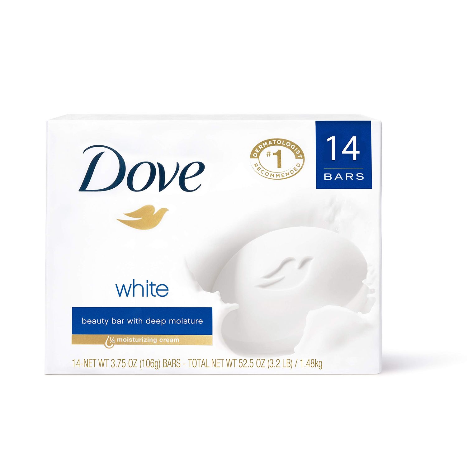 Dove Beauty Bar Gentle Cleanser for Softer and Smoother Skin with 14 Moisturizing Cream White More Moisturizing than Bar Soap, 3.75 oz, 14 Bars