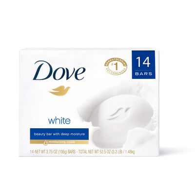 Dove Beauty Bar Gentle Cleanser for Softer and Smoother Skin with 14 Moisturizing Cream White More Moisturizing than Bar Soap, 3.75 oz, 14 Bars