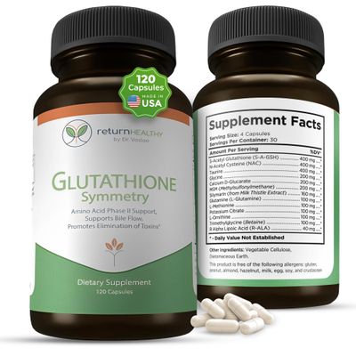 Return Healthy Glutathione Symmetry S-Acetyl Glutathione Supplement Antioxidants Detoxification Supplement Natural Cellular Support All-Natural, Vegan, Non-GMO, 120 caps