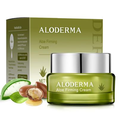 Aloderma Firming Cream for Face and Neck with 62 Organic Aloe Vera - Firming Face Cream with Hyaluronic Acid Carnosine - Natural Renewing Aloe Face Cream - Instantly Hydrate Plump Skin, 1.7oz