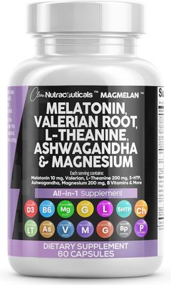 Clean Nutraceuticals Melatonin 10mg Valerian Root L Theanine 200mg Ashwagandha - Sleep Support for Women Men with Magnesium Complex, Lemon Balm, Chamomile, Passion Flower - 60 Caps