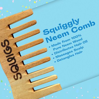 Squigs Beauty Neem Wooden Comb for Women Men - Handcrafted Pocket-Sized Wide-Tooth Comb for Hair Detangling, Scalp Massage, Oil Distribution Anti-Breakage - Pure Neem Wood for Hair Growth