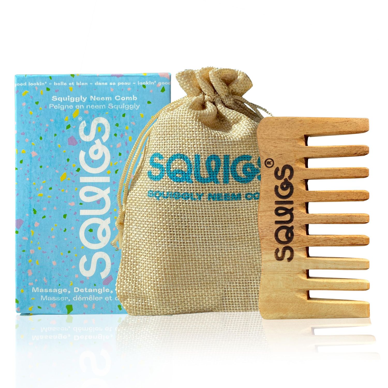 Squigs Beauty Neem Wooden Comb for Women Men - Handcrafted Pocket-Sized Wide-Tooth Comb for Hair Detangling, Scalp Massage, Oil Distribution Anti-Breakage - Pure Neem Wood for Hair Growth