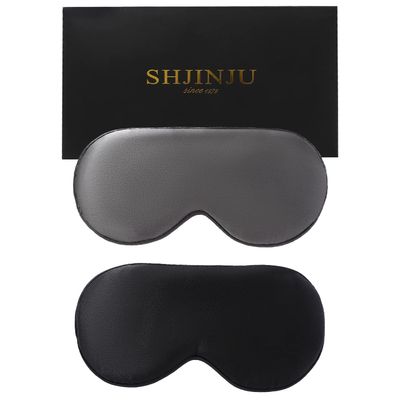 SHJINJU 2-Pack 100 Real Natural Silk Eye Mask, Silk Sleeping Mask, Shade Puffy Eye Gift with Adjustable Straps, Sleep Eye Mask, Black and Dark Grey