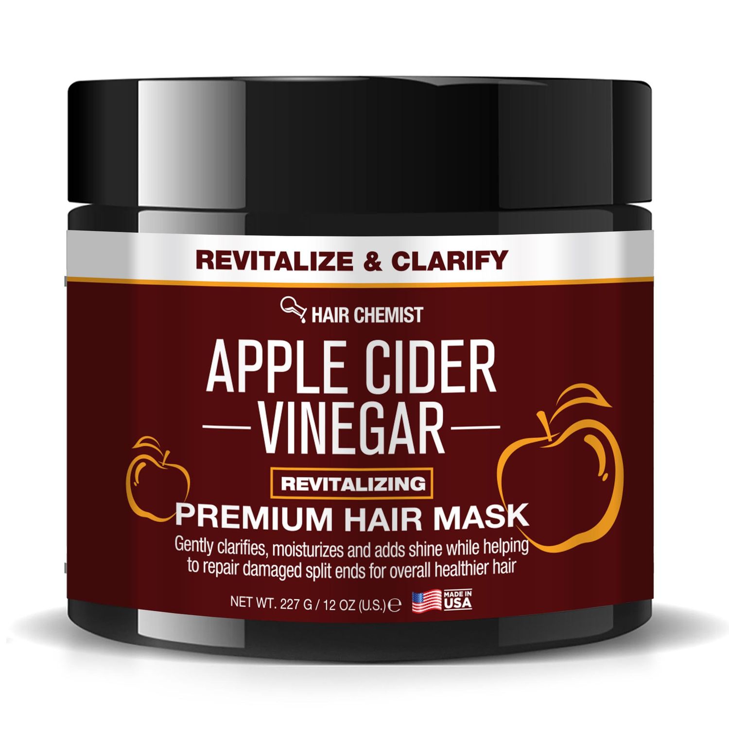 Hair Chemist Revitalize Clarify Apple Cider Vinegar Revitalizing Premium Hair Mask 12 oz. - Deep Conditioning Hair Mask for Dry Scalp and Dry Hair