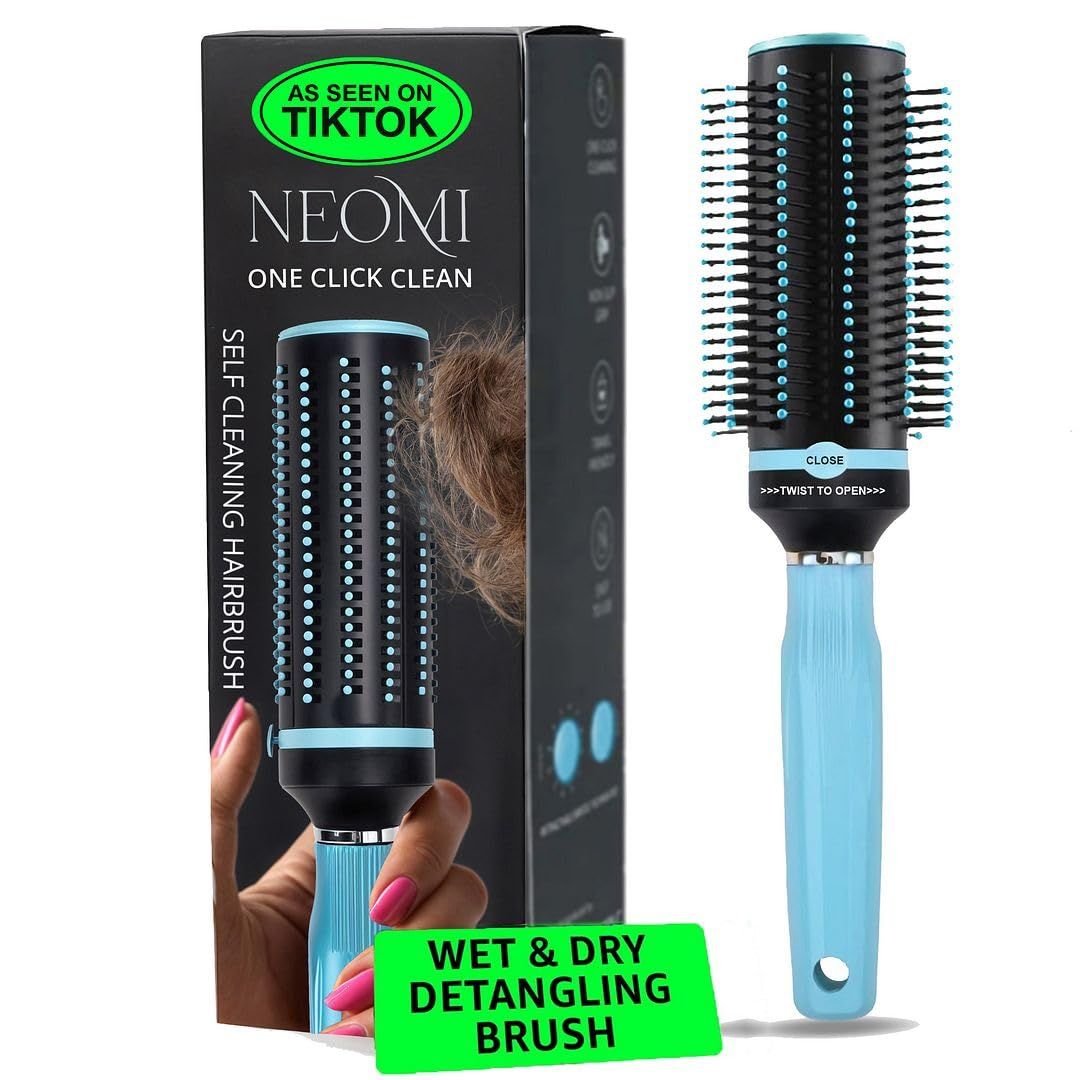 Self Cleaning Hair Brushes for Women - Detangler Brush Comb - Round Brush for Blow Out Roller Retractable Hairbrush for Wet or Dry Hairs - Mint Birthday Gifts