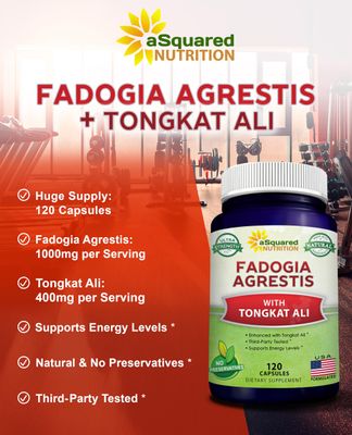 aSquared Nutrition Fadogia Agrestis 1000mg Tongkat Ali 400mg - 120 Capsules - Fadogia Agrestis Extract Supplement and Powder Complex Pills