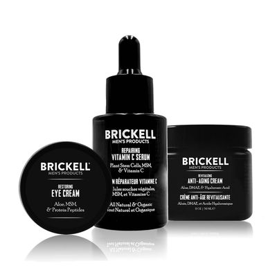 Brickell Men&#39;s Advanced Anti-Aging Routine, Night Face Cream, Vitamin C Facial Serum and Eye Cream, Natural and Organic, Unscented, Skin Care Gift Set