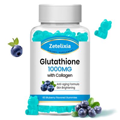 Zetelixia Glutathione Collagen Gummies, Collagen Gummies with Vitamin C, Glutathione Supplement for Women, Hair Skin Nails Muscle Joint, Anti-Aging, Vegan, Sugar Free, Blueberry Flavor, 60 Count