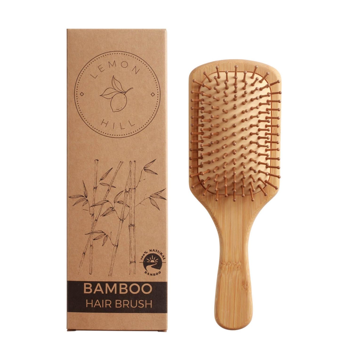 Lemon Hill - Bamboo Hair Brush - Eco-Friendly Detangler with Bamboo Bristles for Massaging and Curl Defining