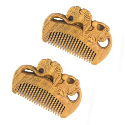 Sitronugras Pocket Size Natural Sandalwood Hair Comb,Carved Green Sandalwood Hair CombAnti-Static Detangling Fine Tooth Wooden Comb for Women Kids 2pcs with free pouch