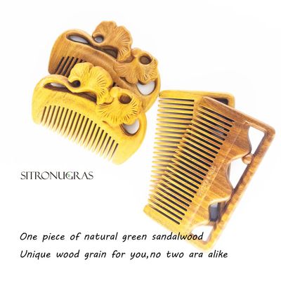 Sitronugras Pocket Size Natural Sandalwood Hair Comb,Carved Green Sandalwood Hair CombAnti-Static Detangling Fine Tooth Wooden Comb for Women Kids 2pcs with free pouch