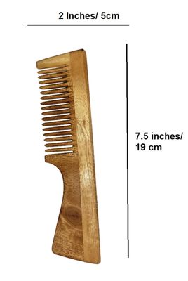 TECHSUPREME Handmade Anti-Dandruff Neem Wood Comb for Men Women Natural Scalp Therapy Wooden Hair Comb for Hair Growth Frizz Control Eco-Friendly, Non-Static, Gentle Detangling Handle Comb