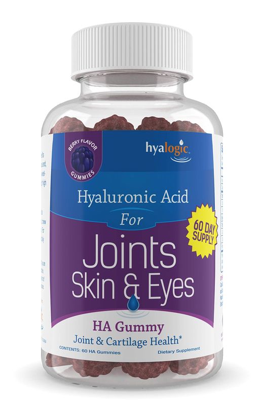 Hyalogic Chewy HA Gummies Mixed Berry Flavor Hyaluronic Acid Gummies - Gluten-Free Gummy Vitamins for Adults - HA Supplement for Joints, Skin Eyes -60 Count (120 mg)