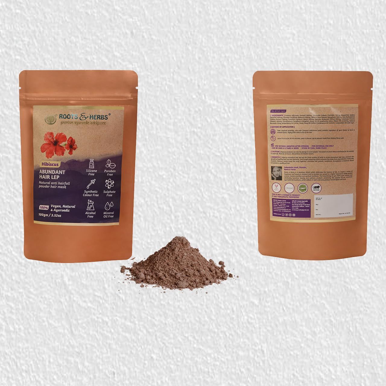 ROOTS AND HERBS Ayurvedic Hair Mask Natural Treatment 100 Vegan No Paraben Hibiscus Abundant Powder Hair Lep Home Spa Treatment Strong Hair - 3.52oz