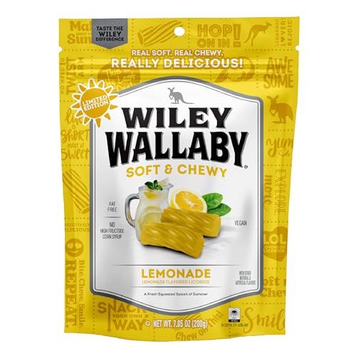 Wiley Wallaby Licorice 7.05 Ounce Classic Gourmet Soft Chewy Australian Lemonade Licorice Candy Twists, 1 Pack