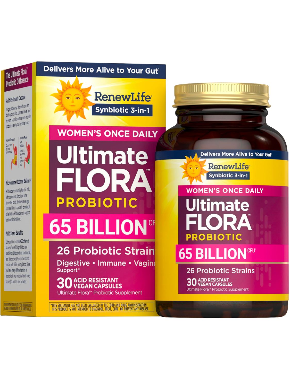 Renew Life Ultimate Flora Probiotics for Women 65 Billion CFU Delayed Release Vegan Capsules Vaginal Digestive Health Immune Health Dairy Free 30 Count