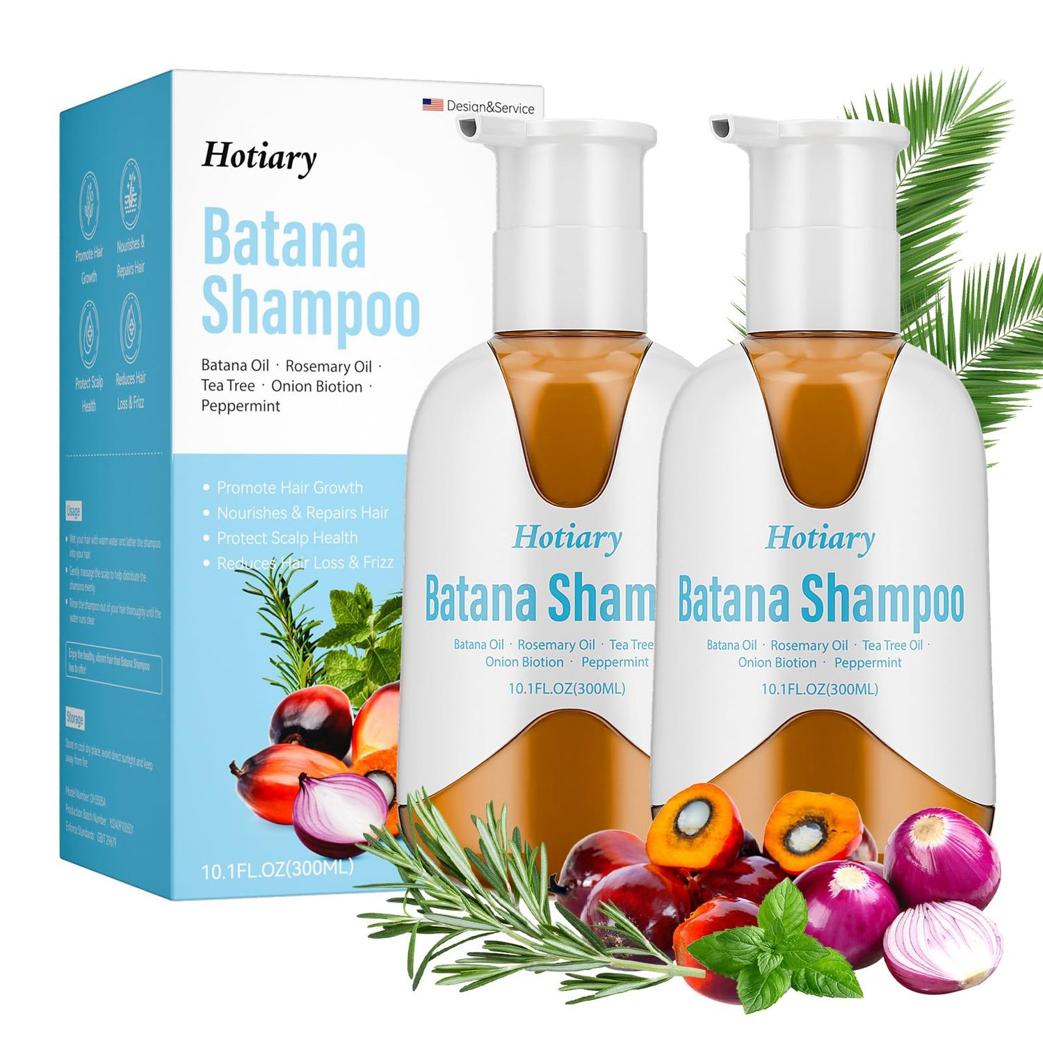 Raw Batana Oil Shampoo for Hair Growth Dr. Sebi, Organic Batana Oil Hair Loss Shampoo with Rosemary Oil, Onion, Biotin, Caffeine, Tea Tree Oil, Nourishing Repair Damage Hair for Men Women, 2 Pack