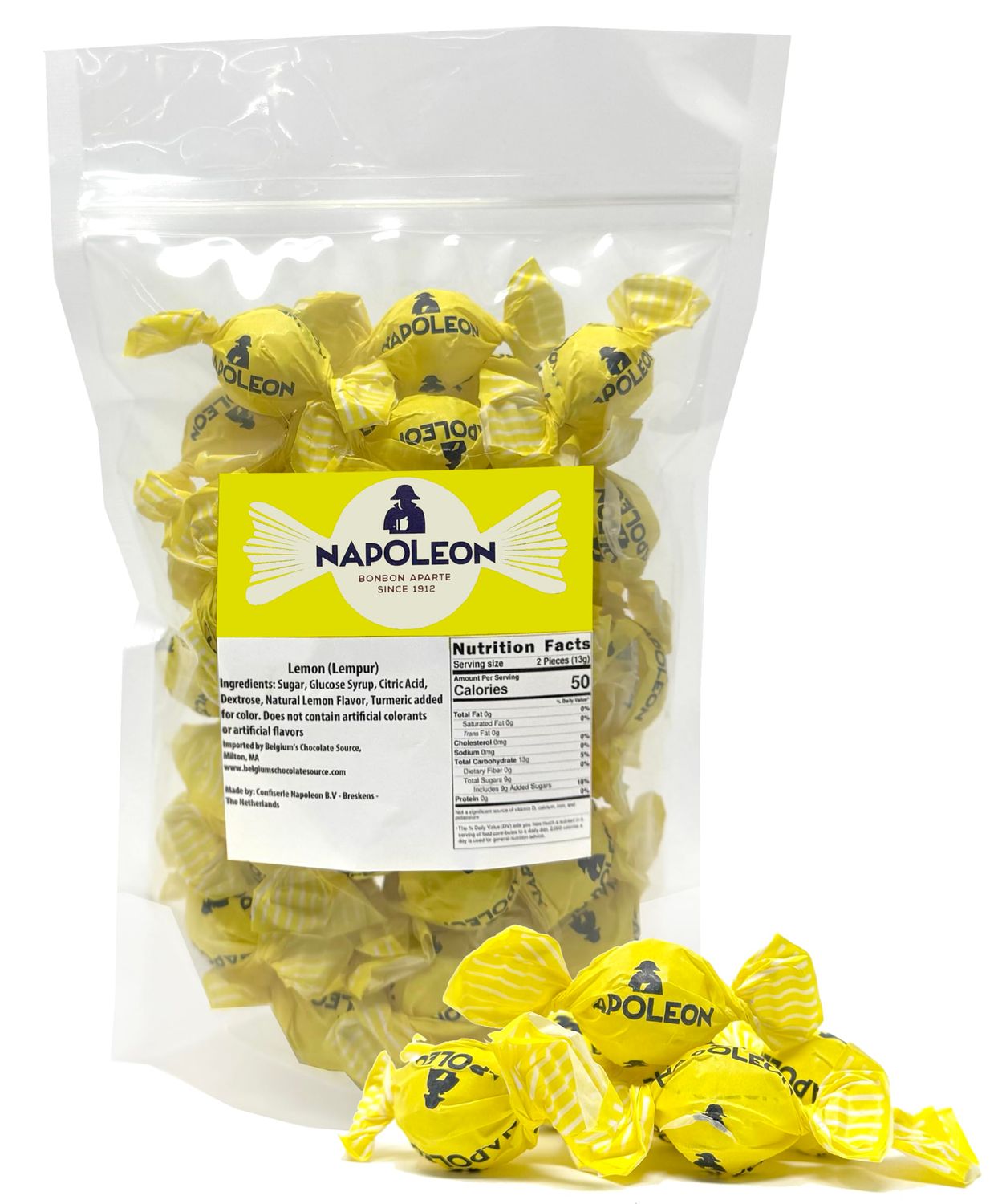 Napoleon Sour Lemon Balls Individually Wrapped Hard Candy Sour Bon Bons Gluten Free, Dye-Free Candy 10 Ounces