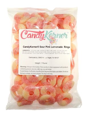 Pink Lemonade Rings - Sour Pink Lemonade Gummy Rings - Sour GummiRoos Gummi Rings Pink Lemonade 12 Pound (8 Ounce) By CandyKorner