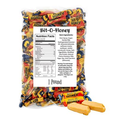 Bit-O-Honey Individually Wrapped Chewy Candy - 1 Pound Bag - Honey Flavored Taffy With Almond Bits (Approx. 67 Pieces)