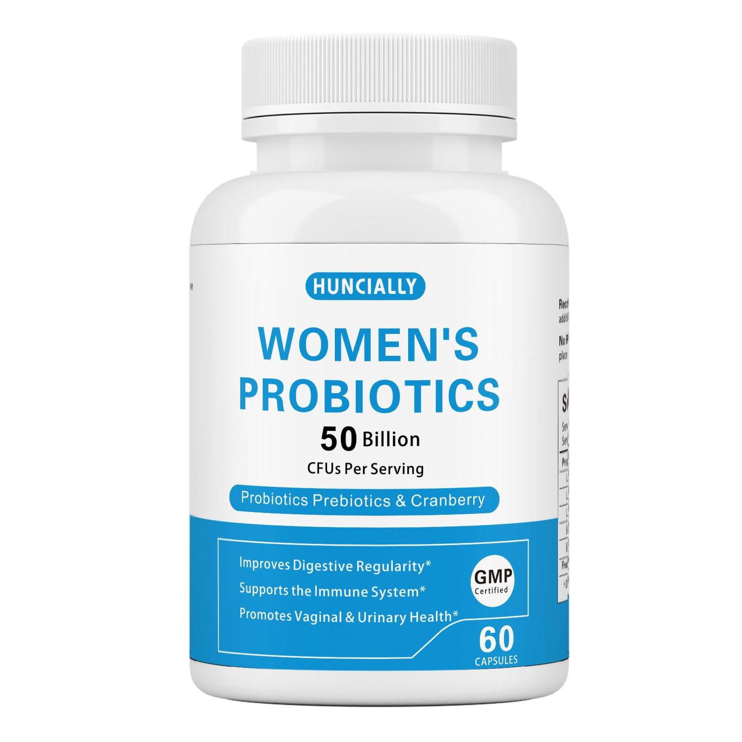 HUNCIALLY Womens Probiotic, 50 Billion CFUs, with Prebiotics Cranberry, Supports Digestive, Immune Vaginal Health, 60 Capsules