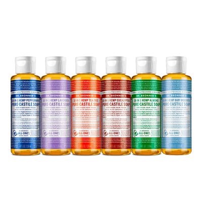 Dr. Bronner&#39;s - Pure-Castile Liquid Soap (4 oz Variety Pack) Peppermint, Lavender, Tea Tree, Eucalyptus, Almond, Baby Unscented - 18-in-1 Uses