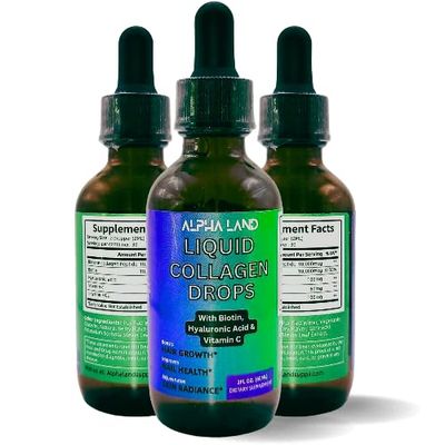 Liquid Collagen Drops with Hyaluronic Acid, Biotin, and Vitamin C - Anti-Aging Supplement for Skin Hydration, Hair Growth, and Nail Strength - 2 fl oz Beauty Serum