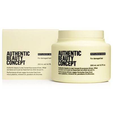 Authentic Beauty Concept Replenish Mask Replenishing Hair Mask for Damaged Hair Intense Treatment for Treated Hair Strengthens Hair Fiber Vegan Cruelty-free Silicone-free 6.7 fl. oz.