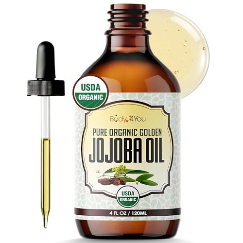 BodyJ4You Organic Jojoba Oil - Moisturise Hair Soothe Skin Protect Restore Healthy Glow - USDA 100 Pure Natural Unrefined Conditioner Wax - Unisex All Hair Types - Dropper Cap 4 Fl Oz