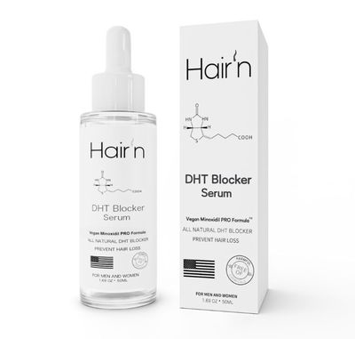 Hairn DHT Blocker Serum for Anti-Thinning Fuller-Looking Hair for Men Women, Vegan Naturally Derived Ingredients, Non-Greasy Water-Based Formula, Sulfate, Paraben, Hexane Free