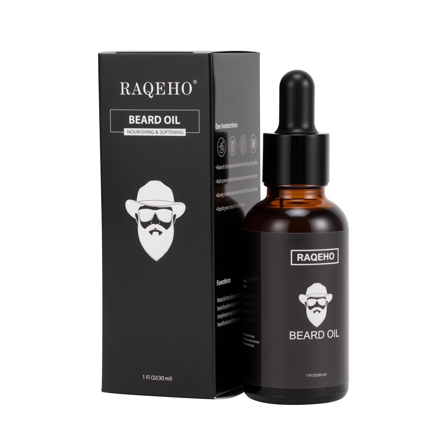 RAQEHO Sandalwood Beard Oil for Men - Beard Softener Moisturizer Thickener Strengthen Coarse Hair Mustache Oil with Argan Oil Jojoba Oil Beard Conditioners Oils Serum Care Gifts1fl oz