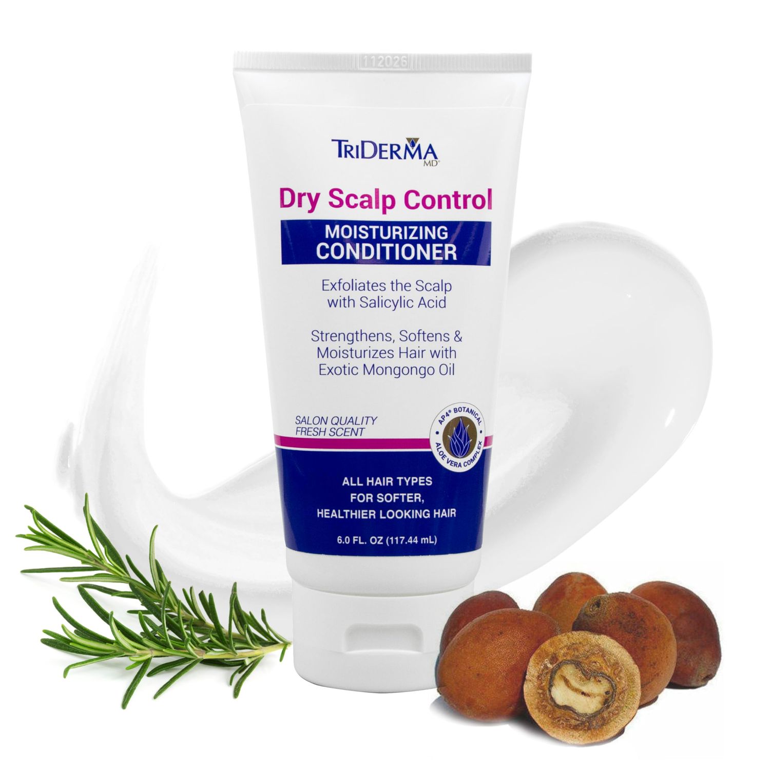 TriDerma Dry Scalp Control Deep Moisturizing Hair Conditioner - Salon Quality Treatment - Salicylic Acid, Exfoliates, Nourishes Strengthens Hair - Exotic Mongongo Rosemary Oil - 6 oz