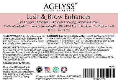 Agelyss Lash Brow Enhancer - Deep Conditioning - Lash Volume, Brow Boost, Hair Strengthening - Paraben-Free, Cruelty-Free, Vegan - .14 FL OZ - Pack of 6