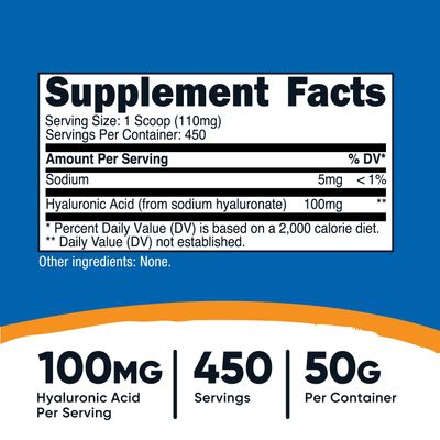 Nutricost Hyaluronic Acid Powder 50 Grams - Water Soluble, Fine Powder, Gluten Free, Non-GMO