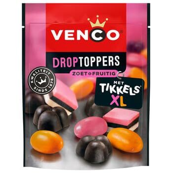 Venco Droptoppers Sweet and Fruity Dutch Licorice (Zoet Fruitig) 215g 7.58 ounce