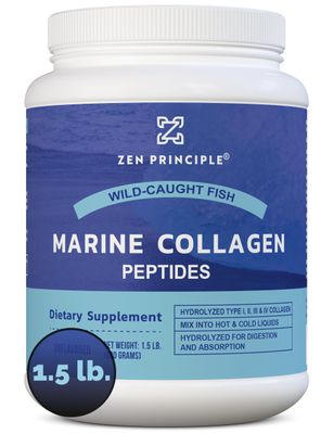 Zen Principle Marine Collagen Peptides Powder 1.5 lb. Wild-Caught Fish, Non-GMO. Supports Healthy Skin, Hair, Joints and Bones.Hydrolyzed Type 1 3 Protein. Amino Acids.Unflavored, Easy to Mix.