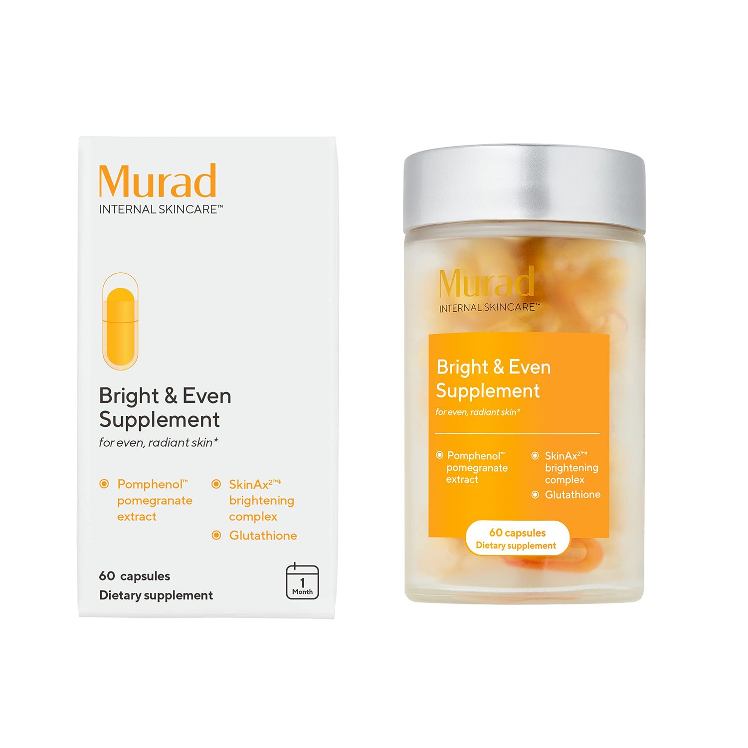 Murad Bright Even Supplement for Radiant, Glowing Skin - Pure Pomegranate Extract Glutathione - Antioxidant Protection, Reduces Dark Spots at the Cellular Level, 60 Capsules - 30-Day Supply