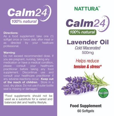 Nattura Calm Aid Lavender Oil Pills - 500mg - 60 Softgels - 100 Natural, Helps Reduce Stress, Calming for Body Mind, Non-GMO, Certified Kosher