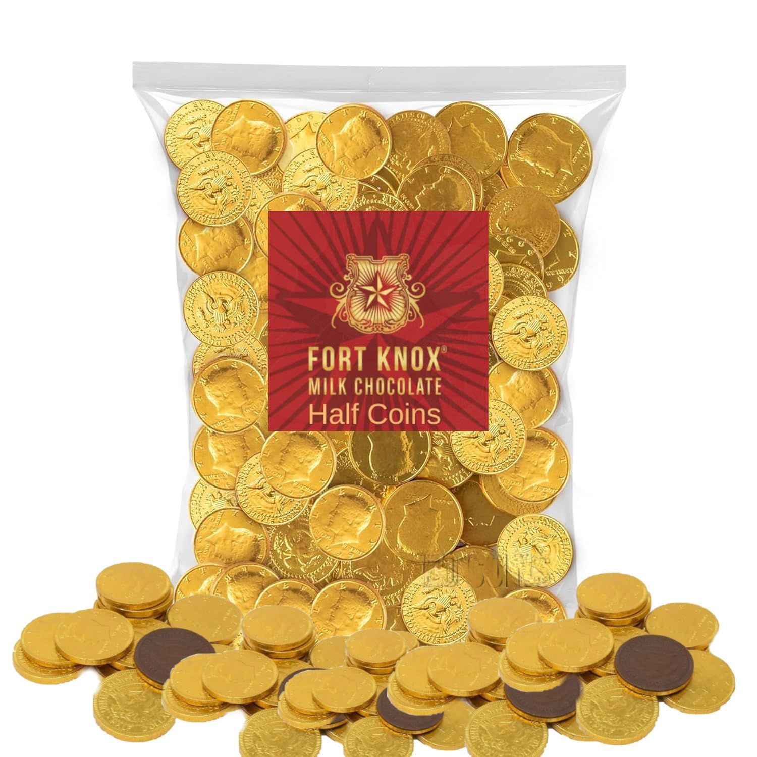 Holiday Gold Half Dollar Chocolate Coins. 2 LB Milk Chocolate Coins for Birthdays, Christmas, Halloween or any ocasion. Half Dollar Gold Foil Coins, Pieces Individually Wrapped (2 Pounds)